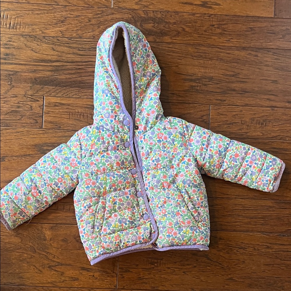 Mini Boden Floral Hooded Puffer Jacket